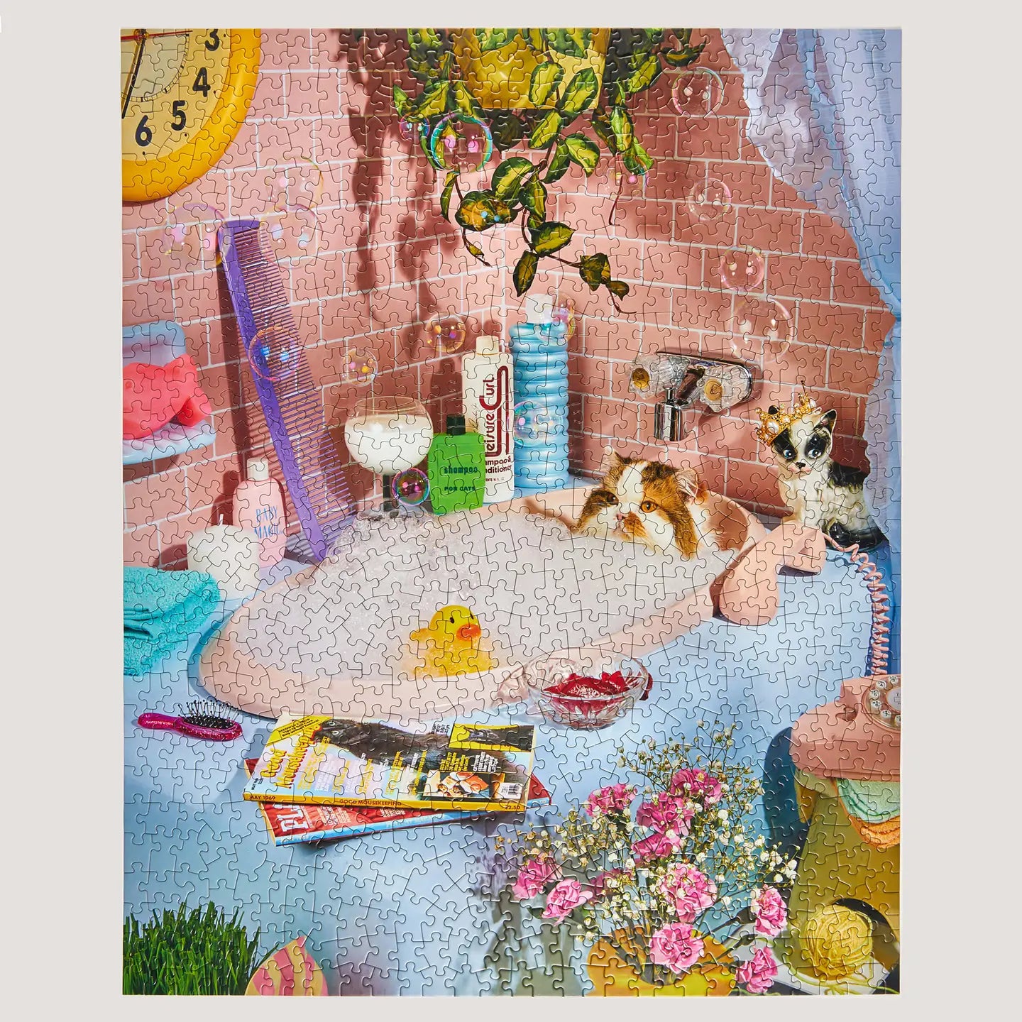 Le Puzz Me-Ow Time puzzle box with colorful retro cat illustrations