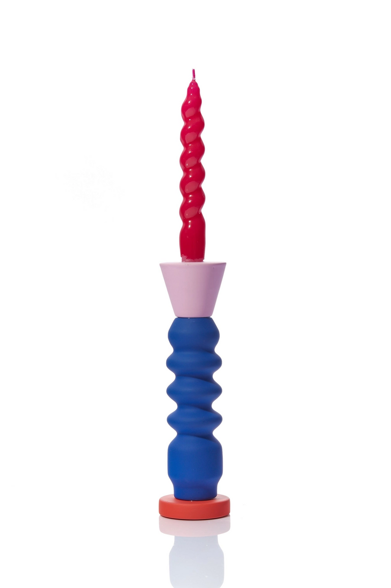 Tall pink red and beige ceramic candle holder by British brand Maegen, available at www.cuemars.com