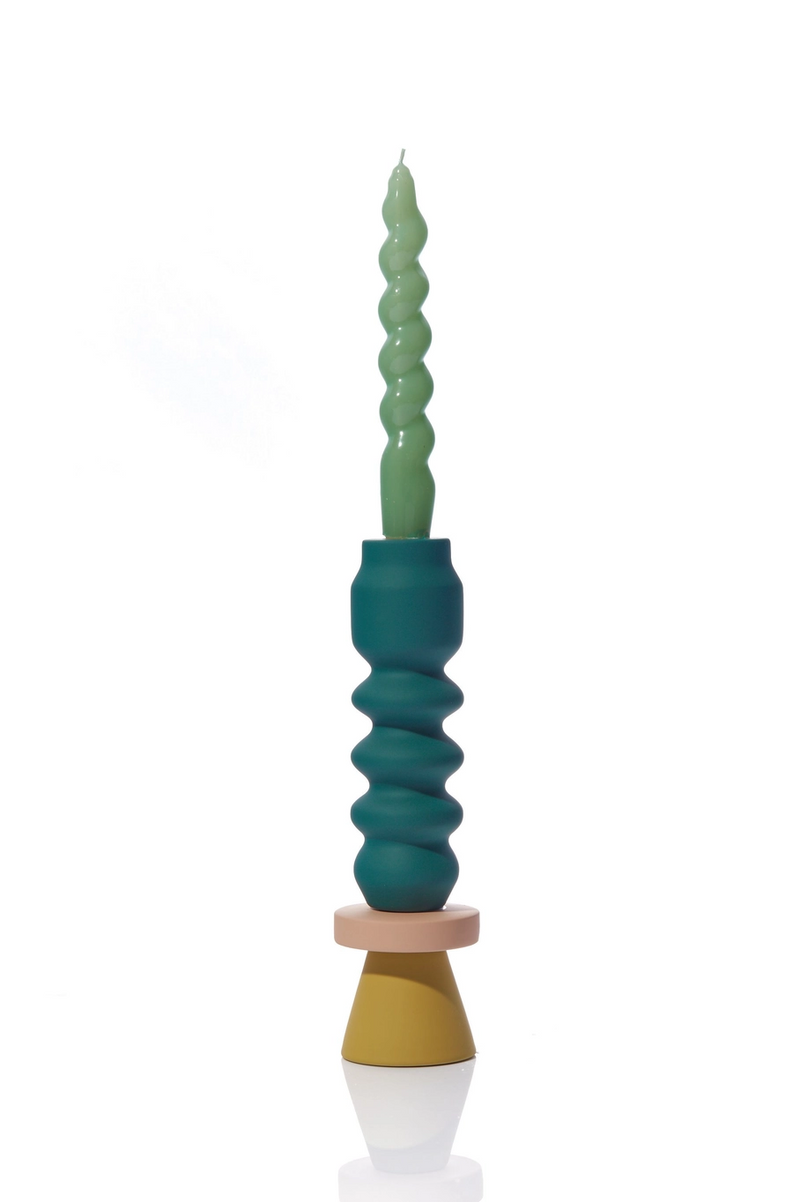 Tall Green ceramic candle holder by British brand Maegen, available at www.cuemars.com