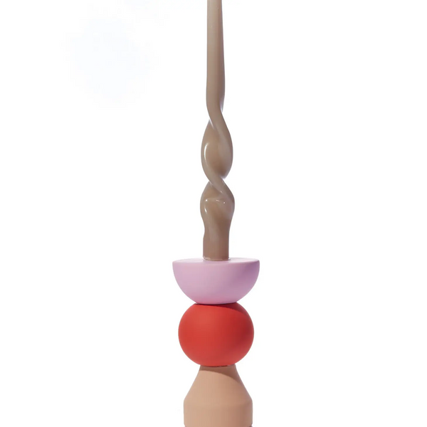 Small pink red and beige ceramic candle holder by British brand Maegen, available at www.cuemars.com