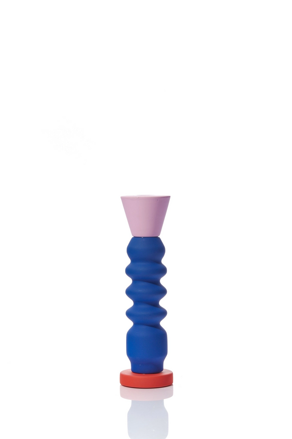 Tall pink red and beige ceramic candle holder by British brand Maegen, available at www.cuemars.com