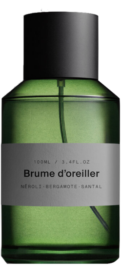 Bottle of vegan pillow mist Brume d'oreiller by French company MarieJeanne, available at www.cuemars.com