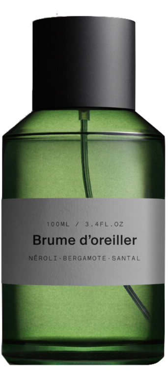 Bottle of vegan pillow mist Brume d'oreiller by French company MarieJeanne, available at www.cuemars.com