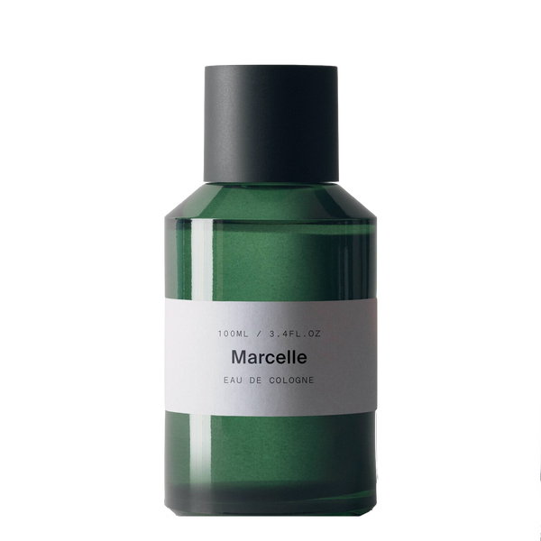 Bottle of vegan eau de cologne Marcelle by French company MarieJeanne, available at www.cuemars.com  Edit alt text