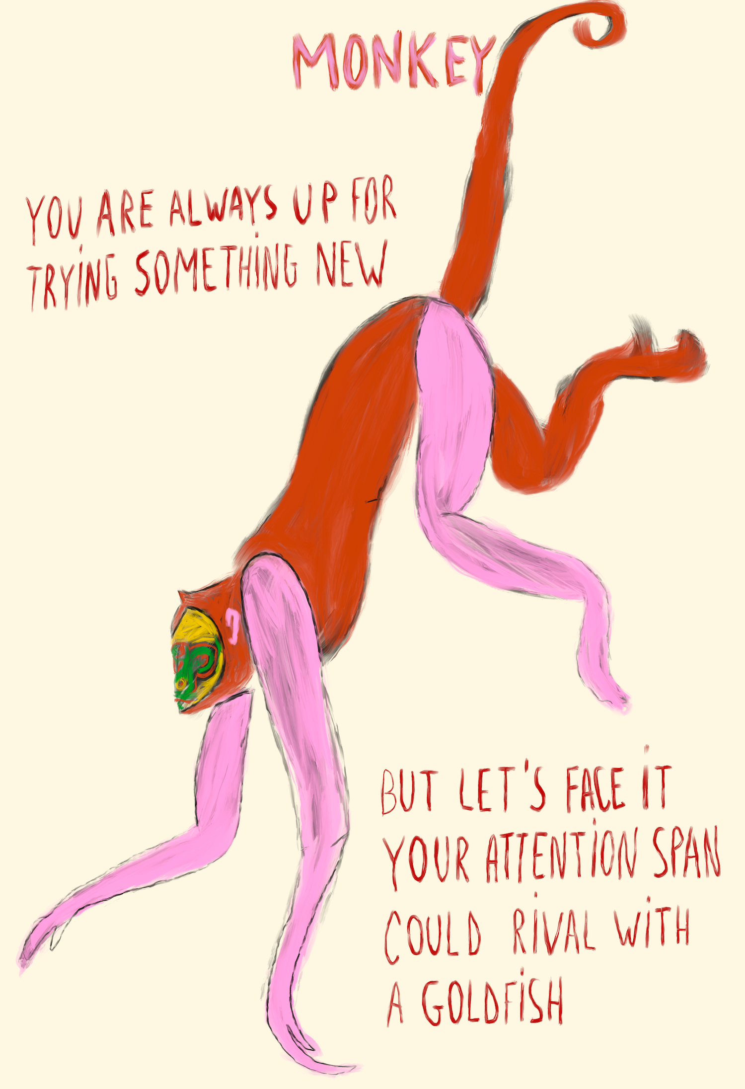 Brut Monkey Lunar Star Sign art print – playful zodiac wall art