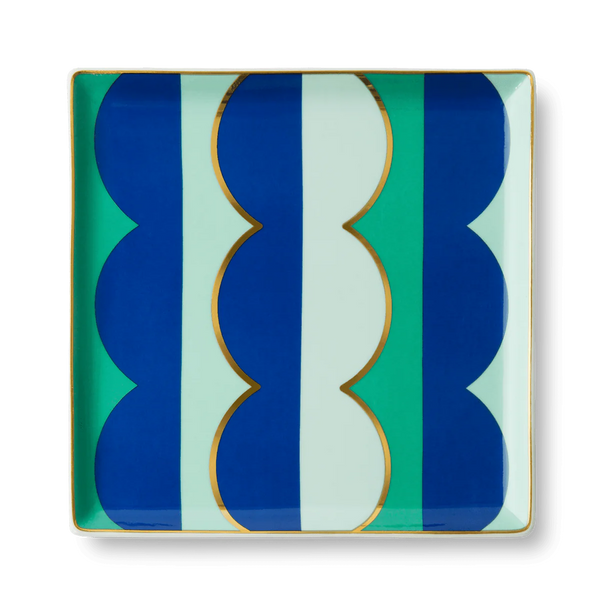 Ceramic tray in blue and different shades of green plus gold leaf, designed by Octaevo in Barcelona, sold at www.cuemars.com
