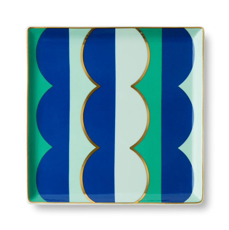 Ceramic tray in blue and different shades of green plus gold leaf, designed by Octaevo in Barcelona, sold at www.cuemars.com