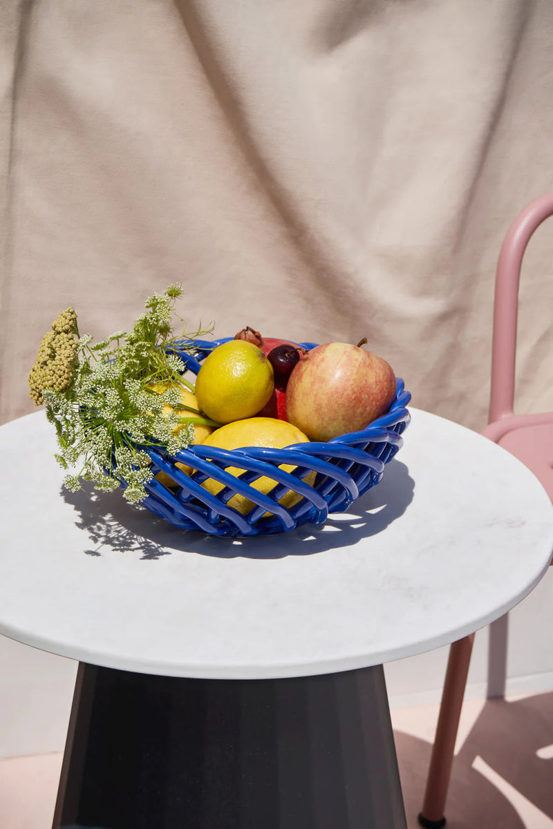 Octaevo Sicilia ceramic basket blue by Spanish brand Octaevo, available at www.cuemars.com