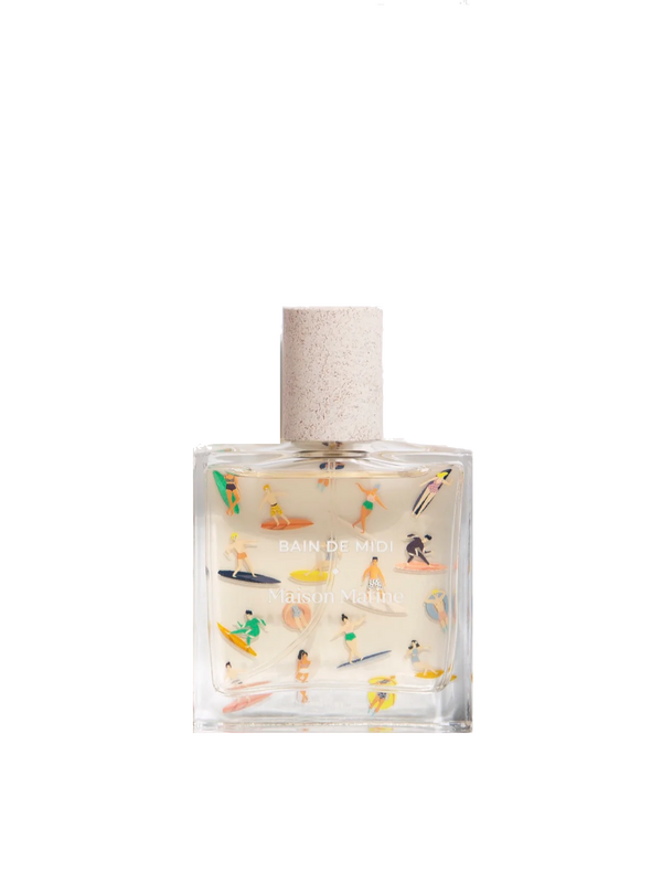 Bottle of perfume with colourful graphics by Maison Matine available at www.cuemars.com
