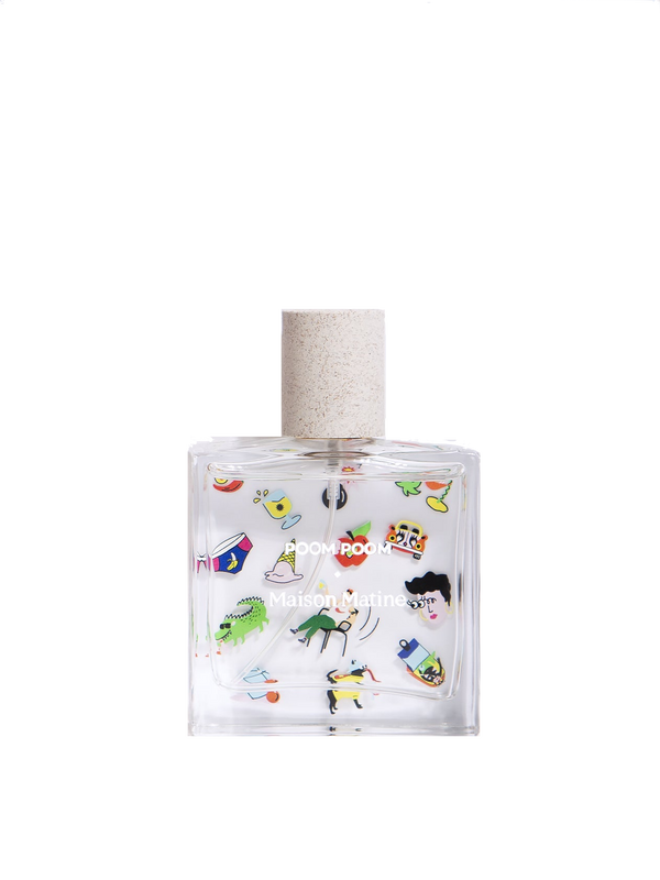 Bottle of perfume with colourful graphics by Maison Matine available at www.cuemars.com