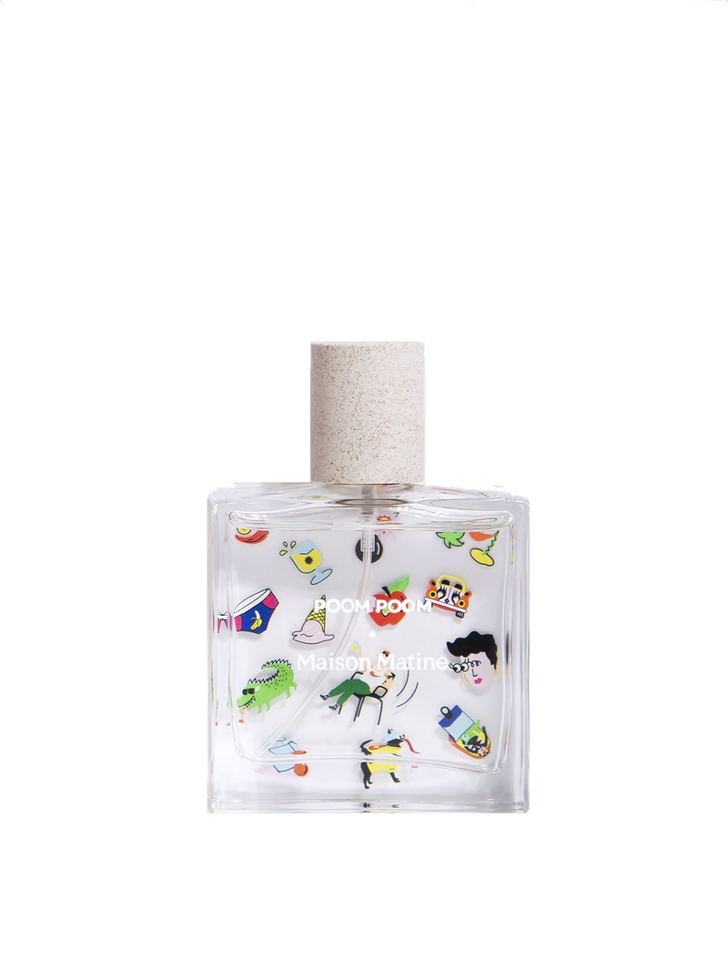 Bottle of perfume with colourful graphics by Maison Matine available at www.cuemars.com