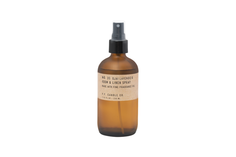 amber glass bottle of room mist by Californian brand PF Candle Co, available at www.cuemars.com