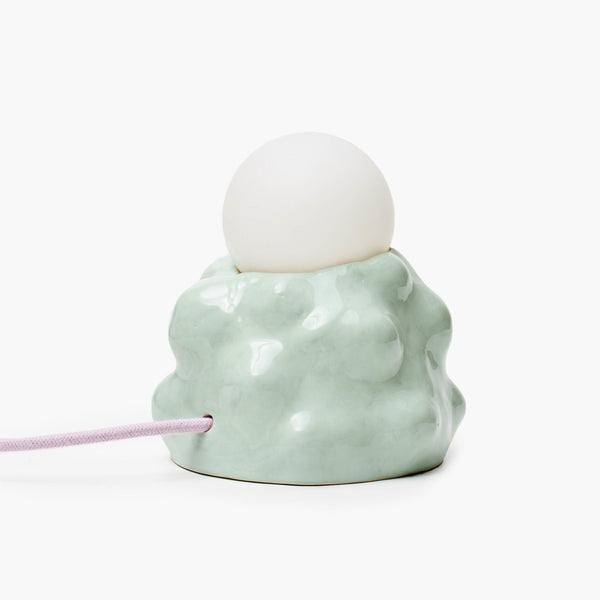 Ceramic bubble lamp in mint with a lilac cable, by SIUP ceramics