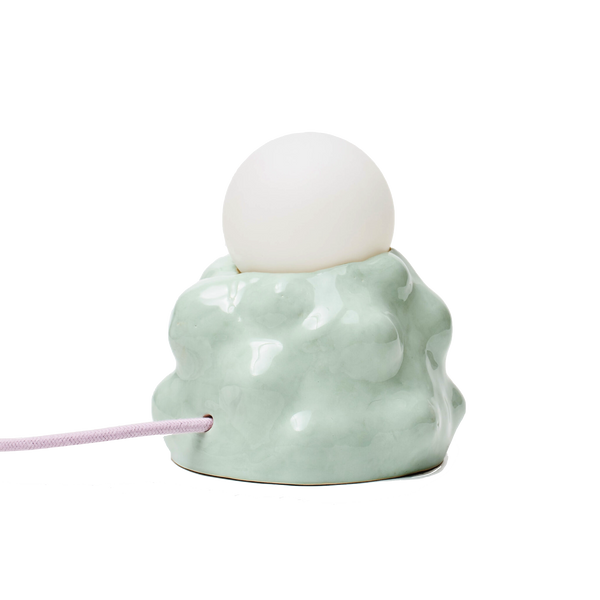 Ceramic bubble lamp in mint with a lilac cable, by SIUP ceramics