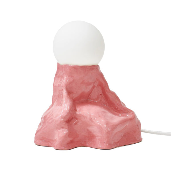 Ceramic Pink Mount lamp in pink with a white cable, by SIUP ceramics