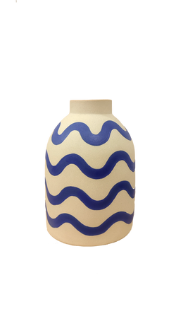 handmade porcelain blue wave beehive vase by ceramicist Sophie Alda making this handmade piece a unique staple for home. Available at cuemars.com