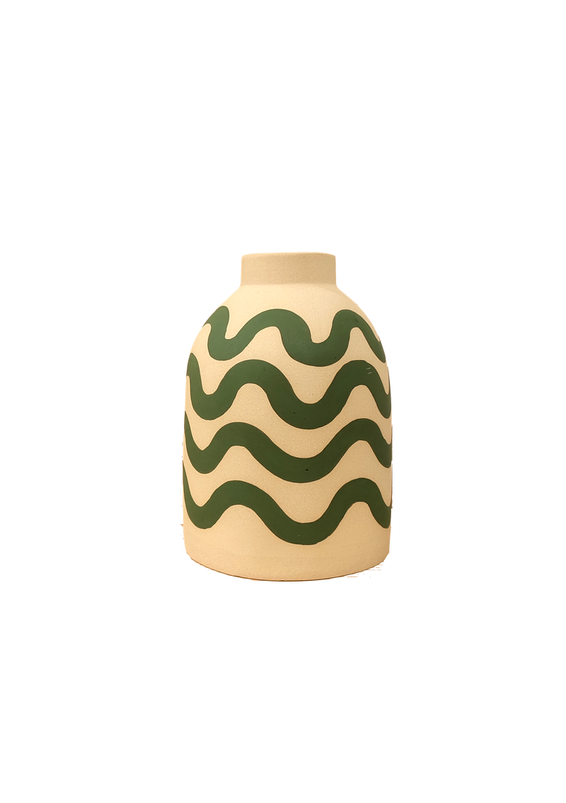 handmade porcelain green wave beehive vase by ceramicist Sophie Alda making this handmade piece a unique staple for home. Available at cuemars.com