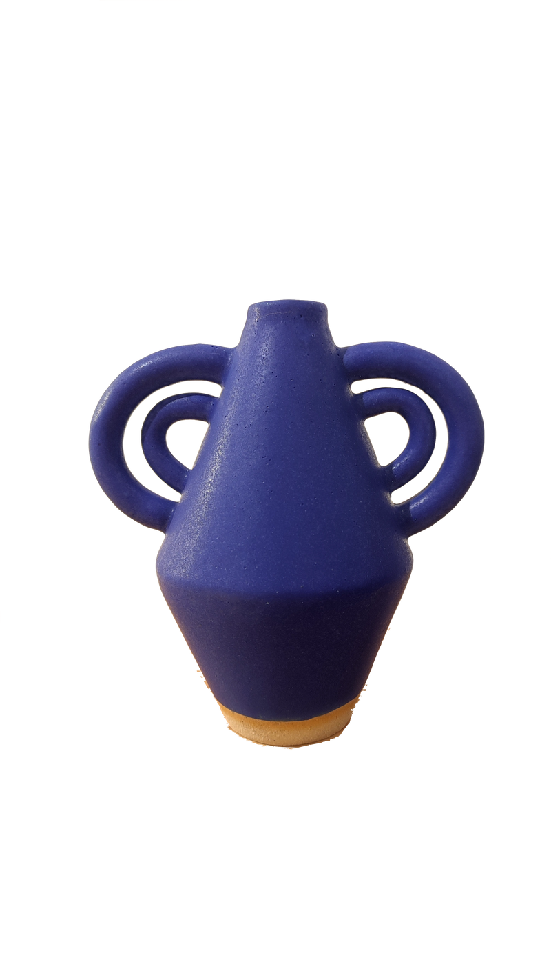 Handmade ceramic diamond vase with handles in speckled white, by Sophie Alda. Available at www.cuemars.com