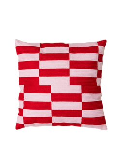 Cherry Soda Cushion by Tarta Gelatina – 45 × 45 cm hand-embroidered organic cotton throw pillow in vibrant cherry-red design, sustainably crafted in Barcelona.