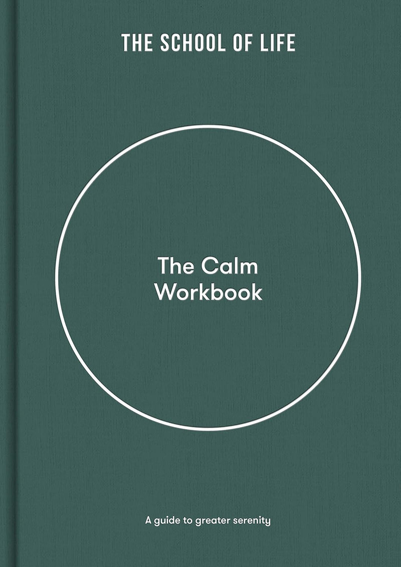 Green book with white circle called The Calm Workbook which is a guide to greater serenity, by The School of Life. Available at cuemars.com  Edit alt text