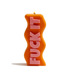 Orange and pink Fuck It soy wax candle, by UK based independent brand Wavey Casa, available at www.cuemars.com