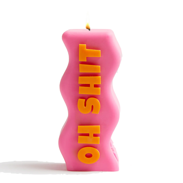 Orange Pink Oh Shit soy wax candle, by UK based independent brand Wavey Casa, available at www.cuemars.com