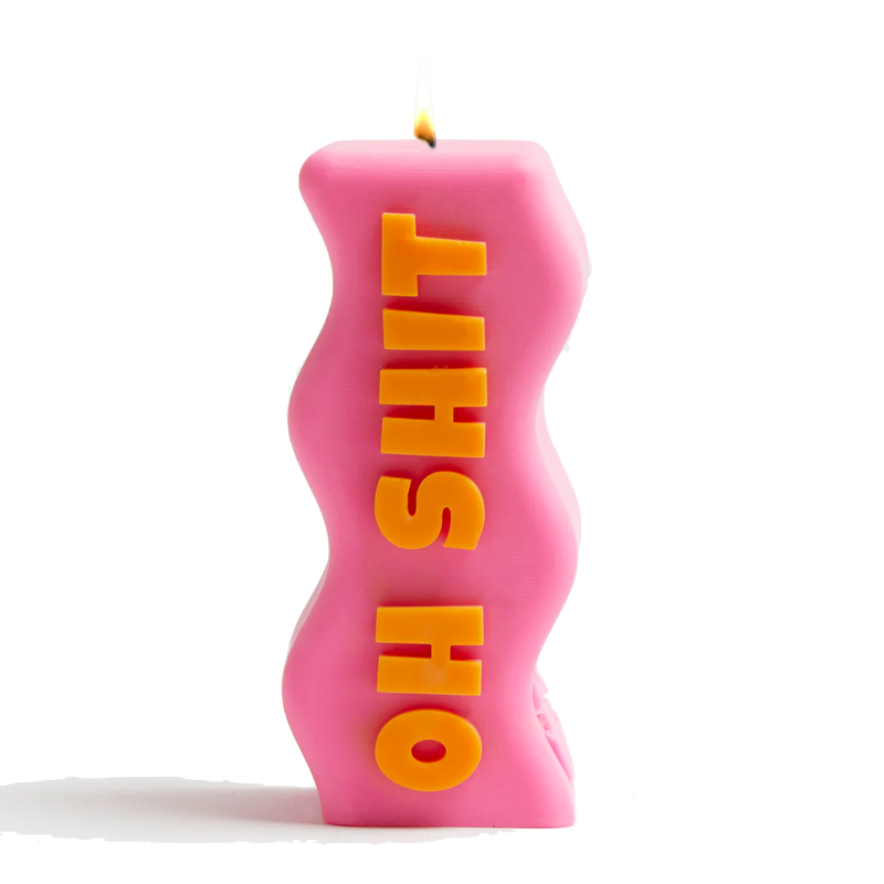 Orange Pink Oh Shit soy wax candle, by UK based independent brand Wavey Casa, available at www.cuemars.com