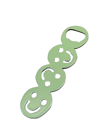 Powder coated steel bottle opener with three smiley faces by We Are Out of Office, available at www.cuemars.com
