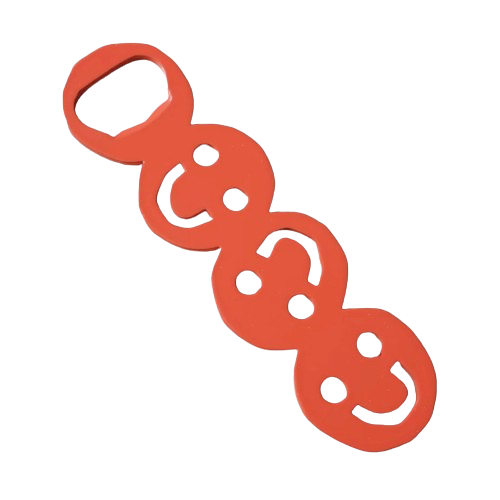 Powder coated steel bottle opener with three smiley faces by We Are Out of Office, available at www.cuemars.com
