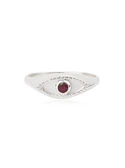 Momocreatura Silver Signet Ring with Ruby Gemstone