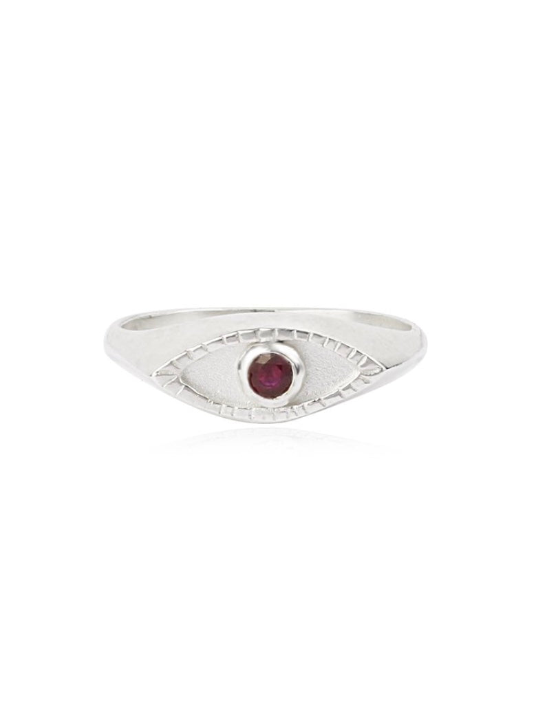 Momocreatura Silver Signet Ring with Ruby Gemstone
