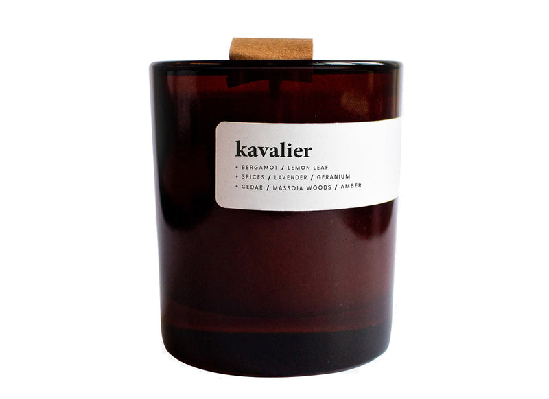 Eco Soy Wax Candle - Kavalier - in Amber Glass Jar with Eco Lid - Keynvor available at Cuemars