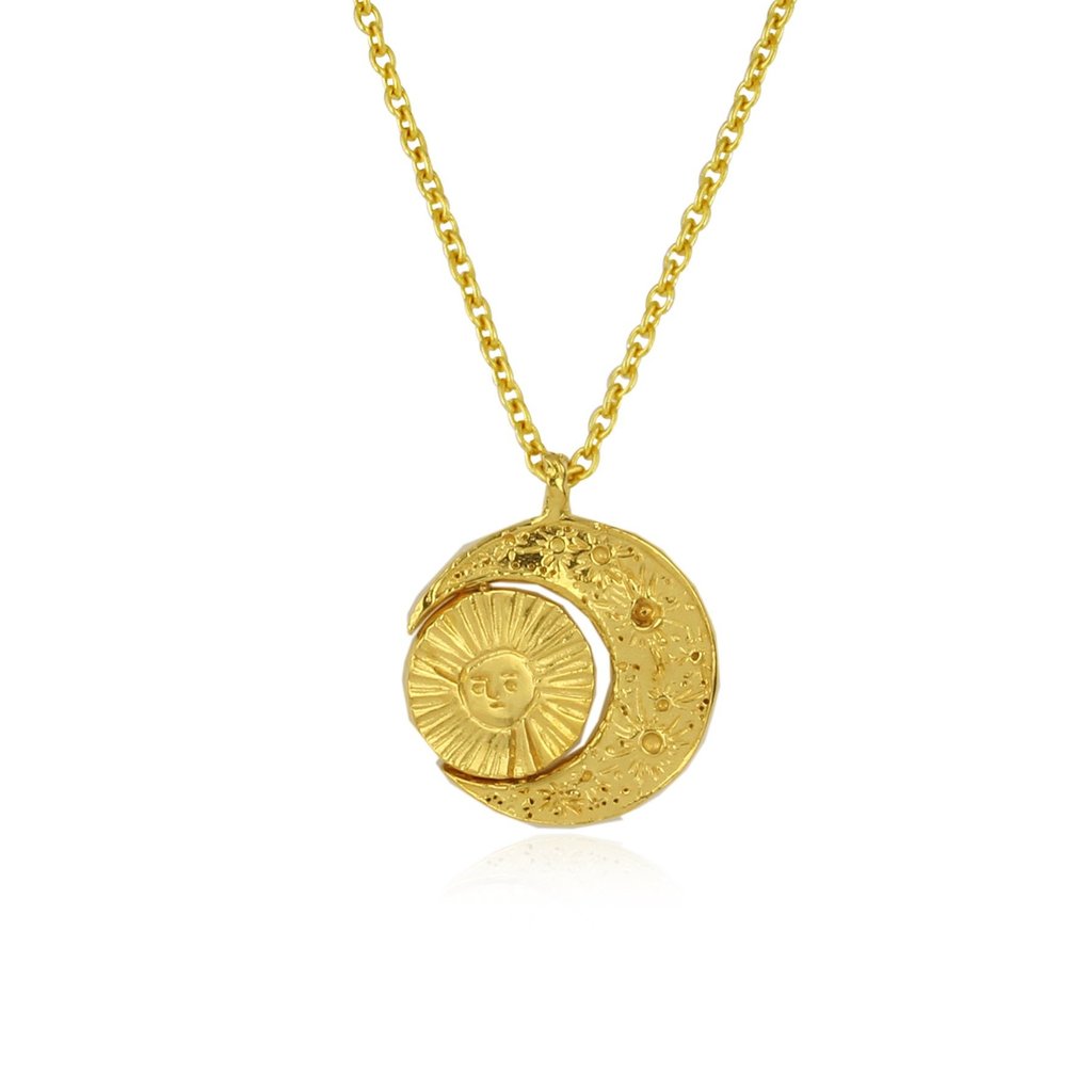 Momocreatura Crescent Moon and Face of the Sun Gold Necklace
