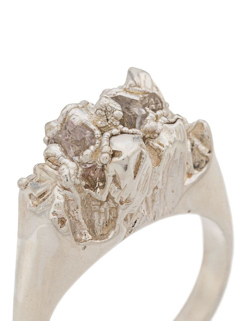 Close up details of the texture and craftsmanship of this handmade statement ring