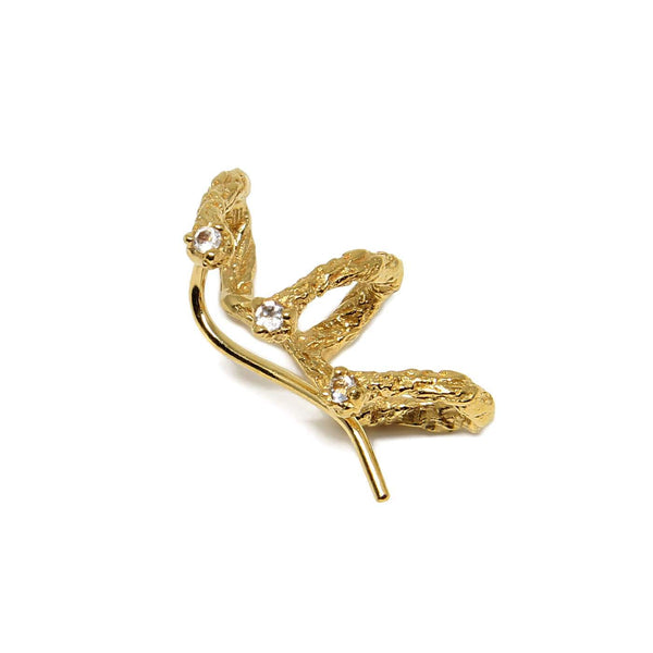 Niza Huang handmade climber earring 22ct gold plated silver and white topaz