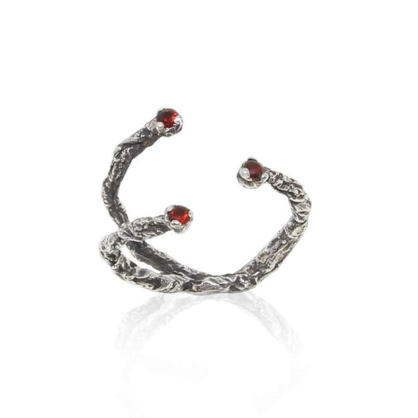 Black oxidised silver and garnet stones moments ring by Niza Huang available at cuemars.com