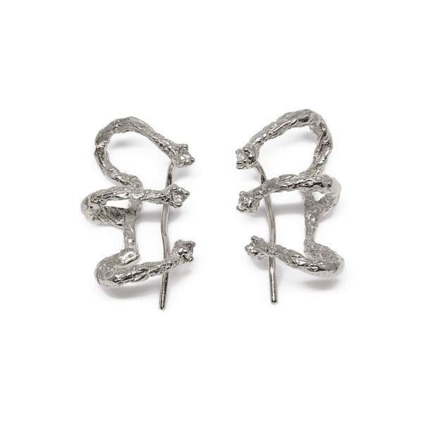 Niza Huang handcrafted climber earrings silver and white topaz