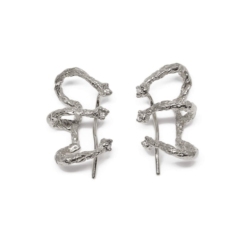 Niza Huang handcrafted climber earrings silver and white topaz