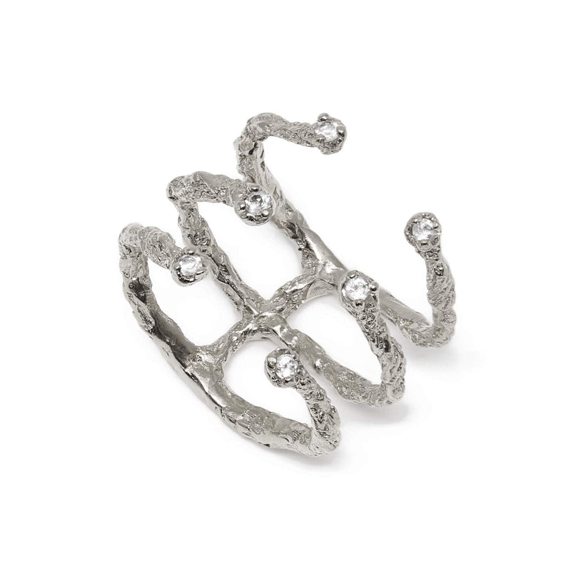 Handcrafted Sterling Silver  ring embellished with 6 white topaz stones
