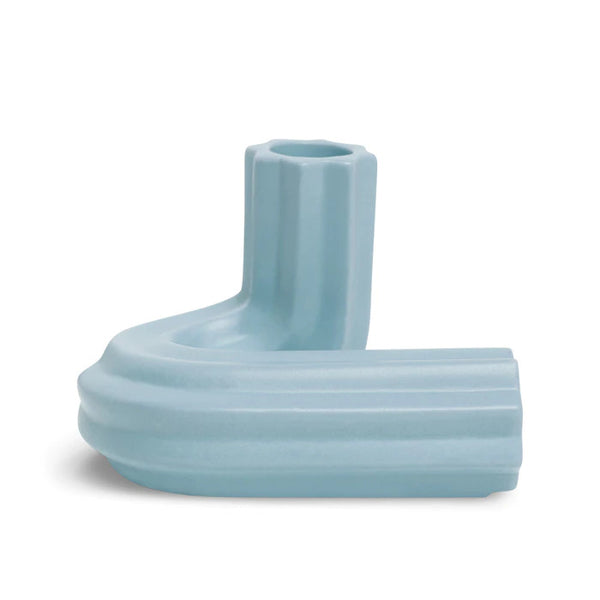 handmade stoneware light blue candle holder inspired by ancient columns by Barcelona based Octaevo Studio, available to purchase at cuemars.com