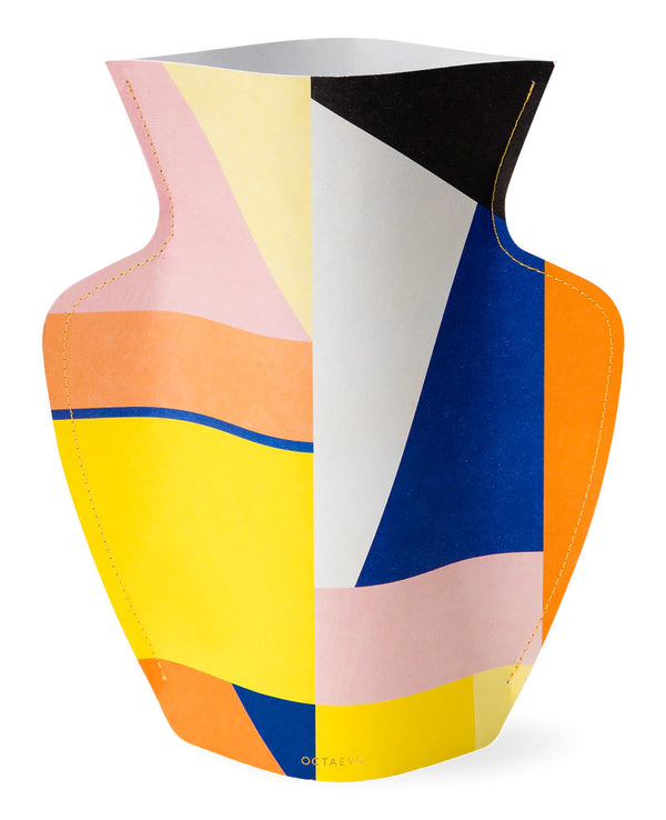 colourful paper vase with Octaevo stamped in gold available at cuemars.com