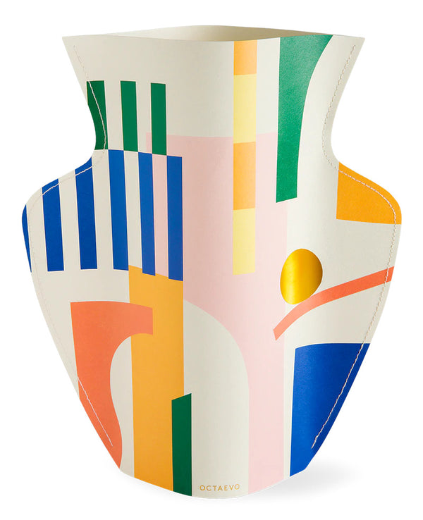 Colourful paper vase in blues, greens, whites and pastels designed and made by Octaevo, available at cuemars.com