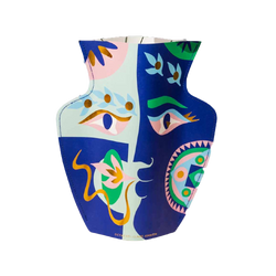 Colourful blue pink green and orange paper vase designed by Australian artist Claire Johnson. Available at www.cuemars.com