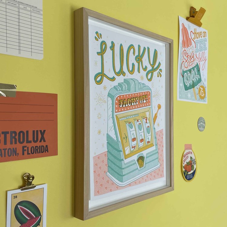 Lucky Jackpot riso print designed by Jacqueline Colley, available at www.cuemars.com