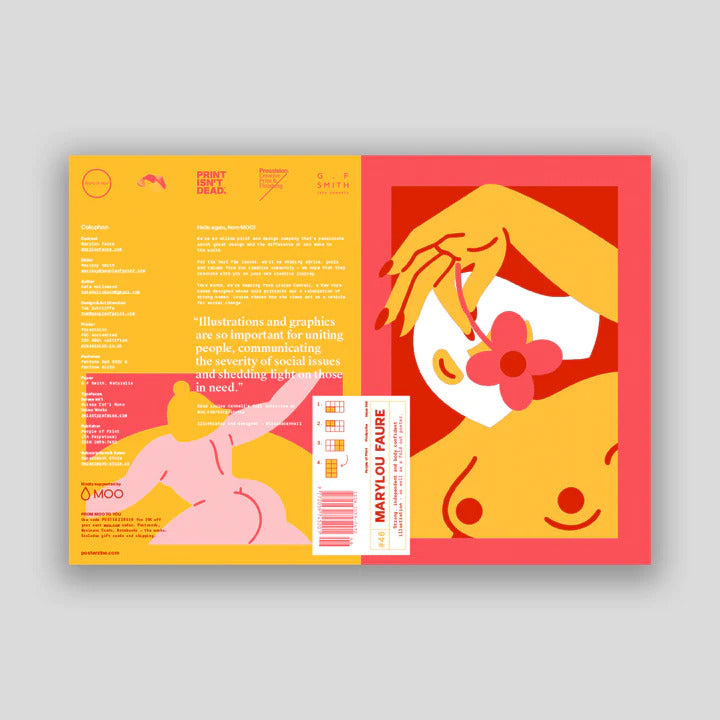 Nude orange, pink and red character by parisien artist Marylou Faure, Posterzine issue 46. Available at www.cuemars.com