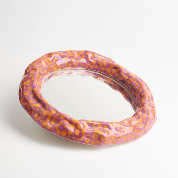 Pink and orange speckled mirror by Polish ceramicists Siup Studio. Available now at www.cuemars.com