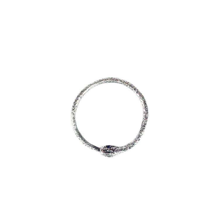 Handmade Silver Snake Ring with emerald eyes by Momocreatura