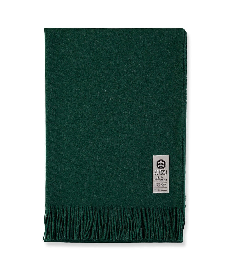 Woven British Racing Green Baby Alpaca soft blanket designed in the UK by So Cosy
