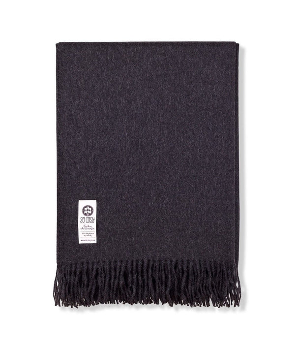 Woven Charcoal Grey Baby Alpaca soft blanket designed in the UK by So Cosy