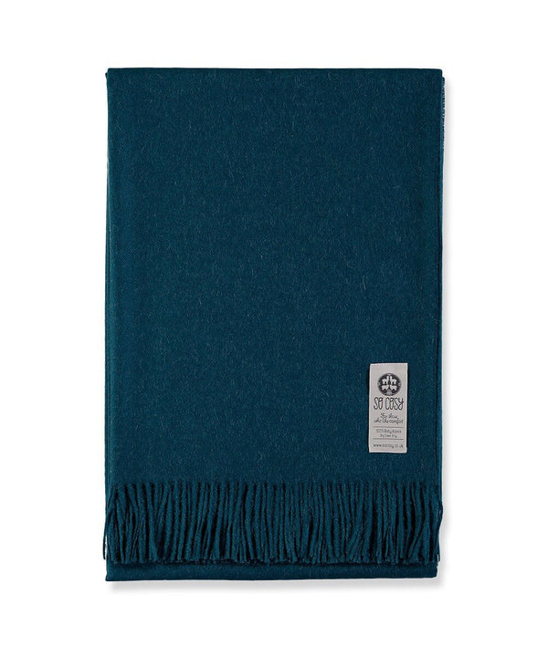 Woven Deep Blue Baby Alpaca soft blanket designed in the UK by So Cosy